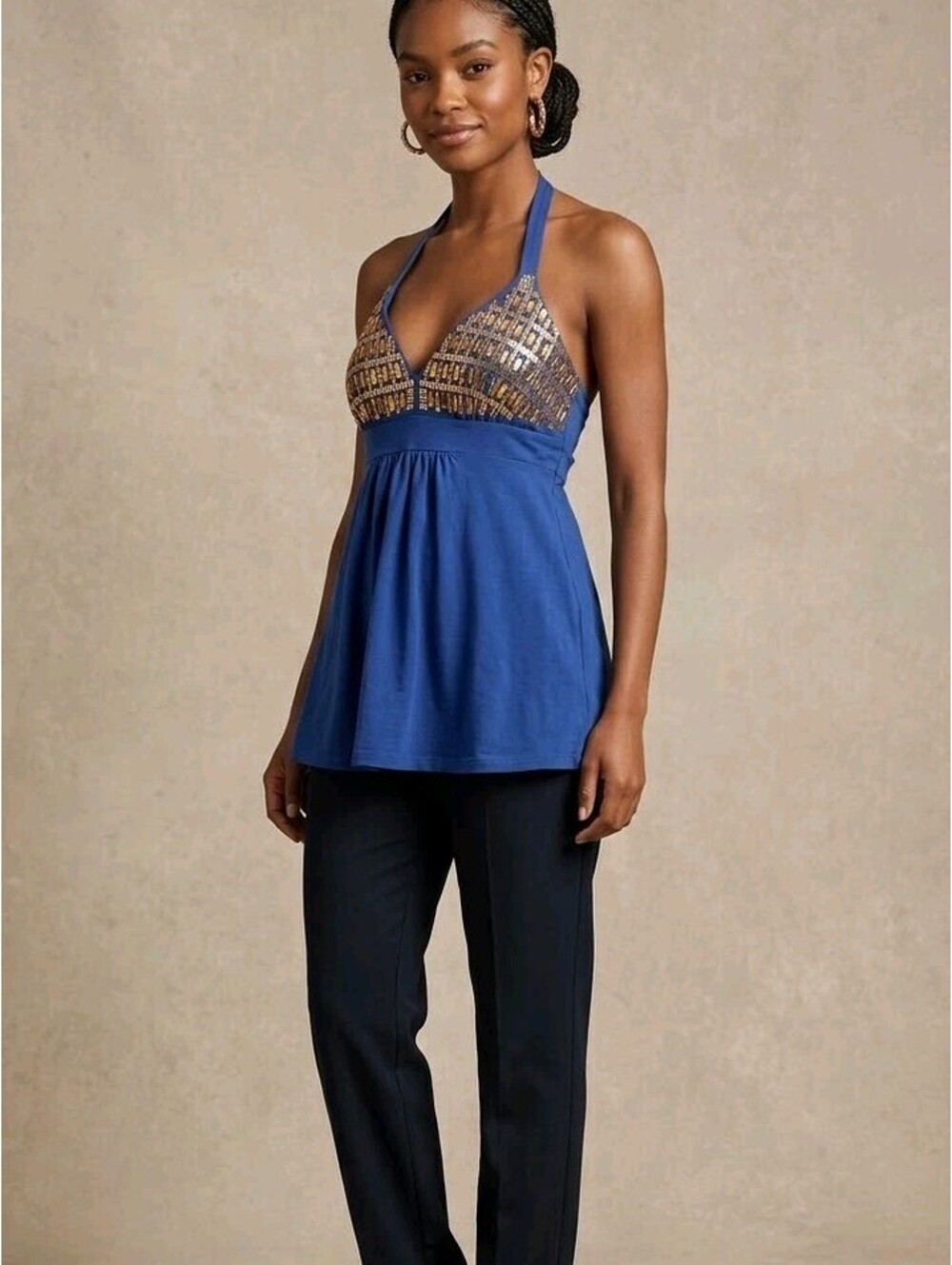Victoria's Secret Tank Top Womens M Blue Sequin Halter Babydoll Camisole Party